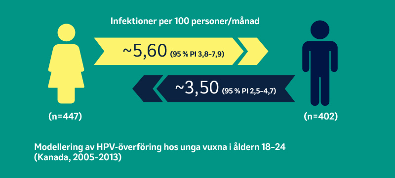 HPV-överföringen från kvinnor till män är högre än från män till kvinnor